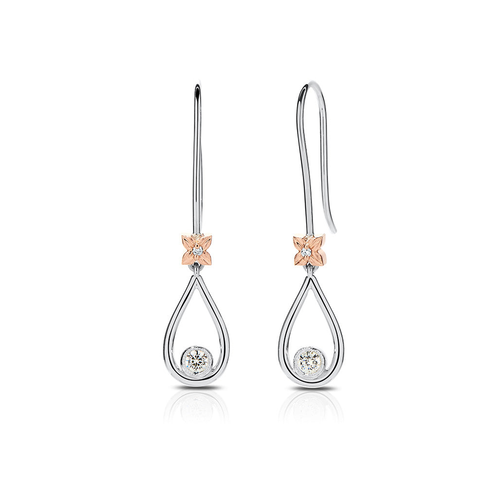 Florette Diamond Dangle Earrings in 18K White & Rose Gold