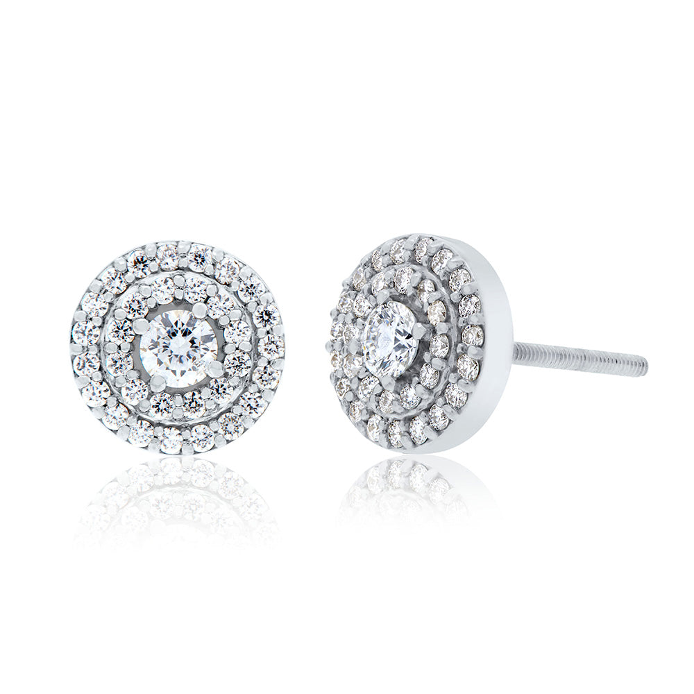 Splendeur Diamond Double Halo Stud Earrings in 18K Gold