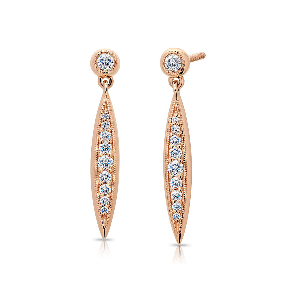 Pas de Trois Elongated Diamond Drop Earrings in 18K Gold