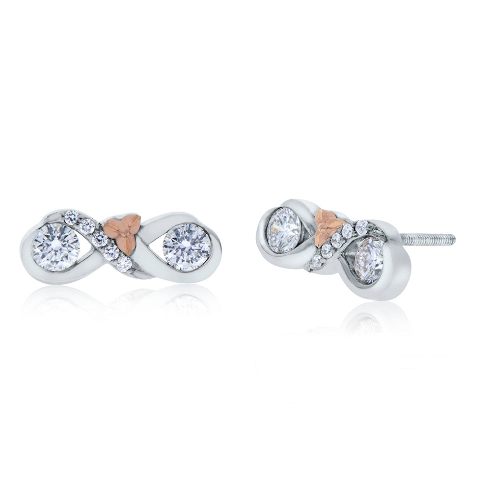 Love & Cherish Diamond Stud Earrings in 18K White & Rose Gold