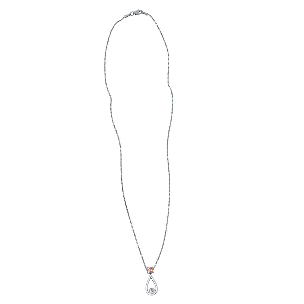 Florette Diamond Drop Pendant Necklace in 18K White & Rose Gold
